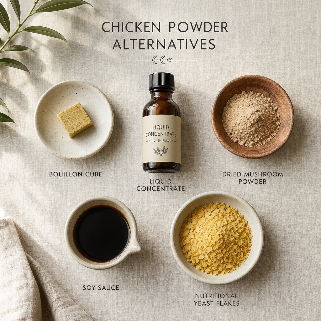 common chicken powder substitutes include bouillon cubes mushroom powder and nutritional yeast
