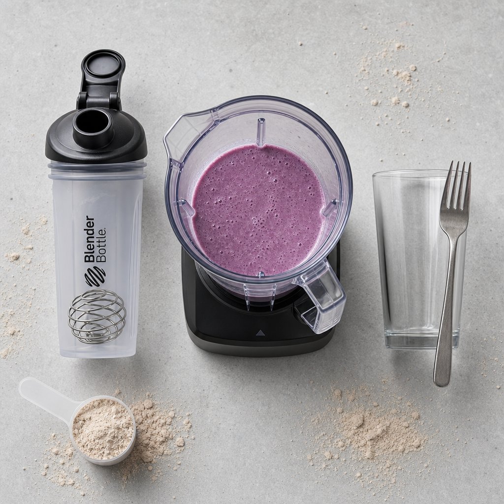 shaker bottle blender and manual stirring tools compared for mixing protein powder