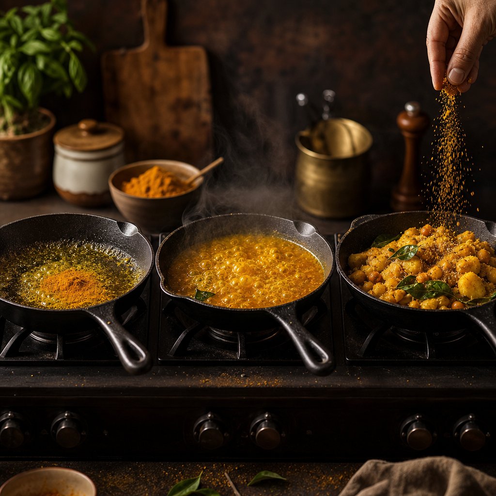 adding turmeric at different cooking stages produces distinct flavor profiles from deep integration to bright accent