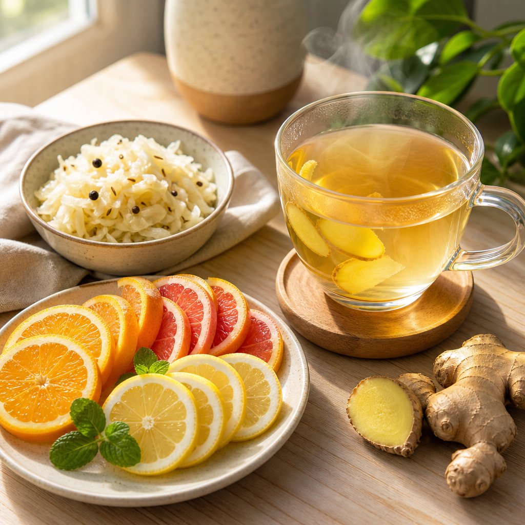vitamin c rich foods ginger tea and fermented foods can help ease iron related bloating