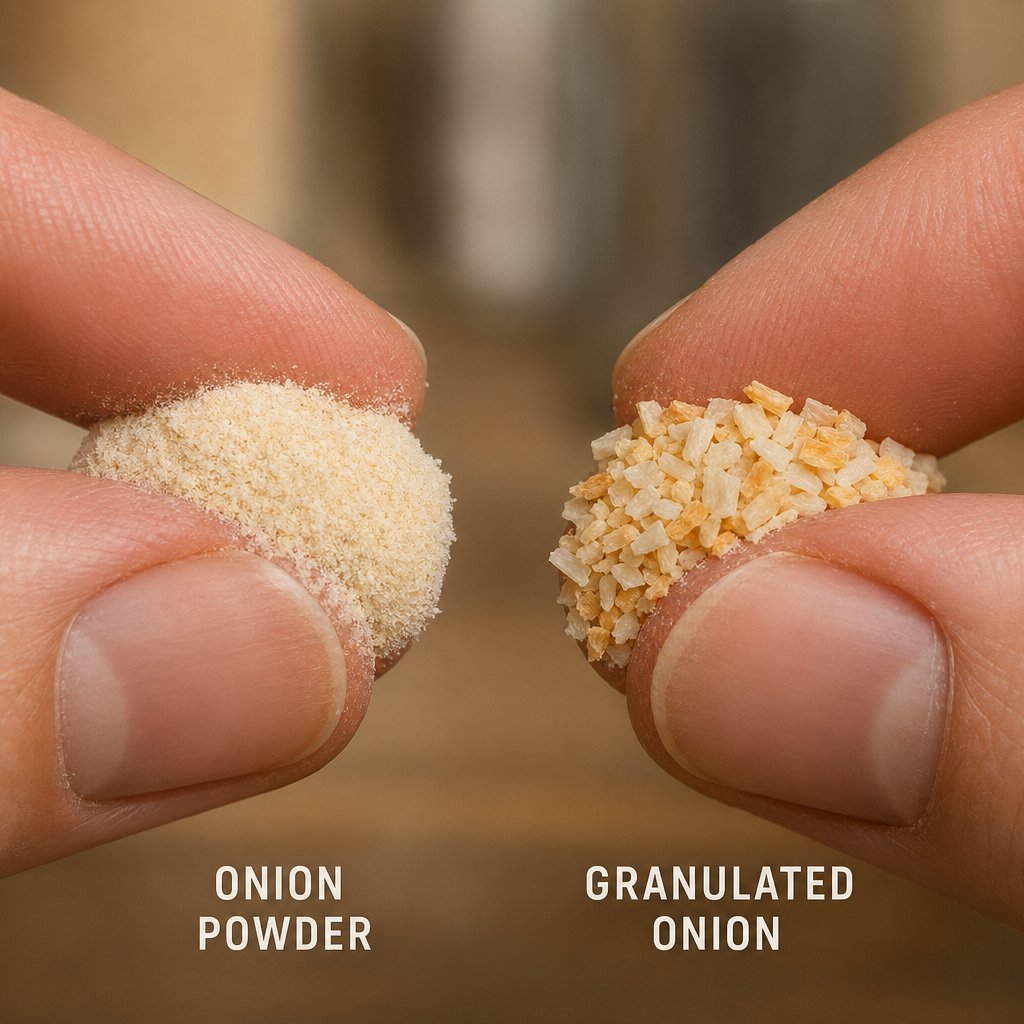 the tactile difference between silky onion powder and sand like granulated onion