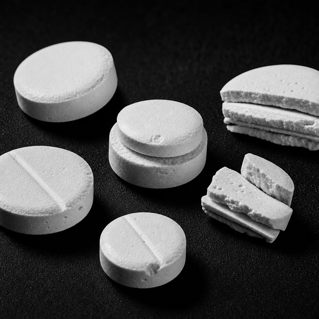 common tablet defects like capping and lamination visible under close inspection during quality review