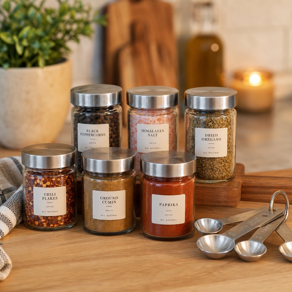 measuring spoons and spice jars ready for precise substitution adjustments