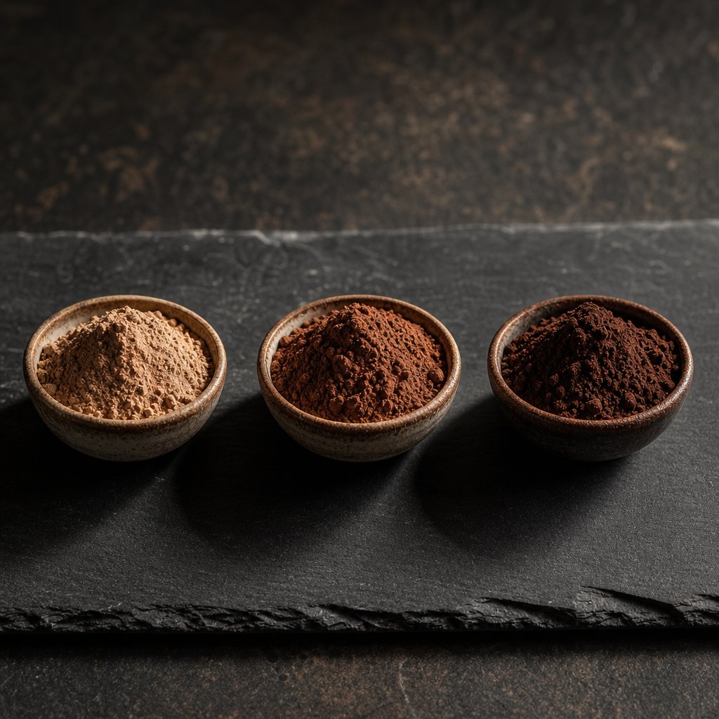 different processing methods produce cocoa powders with distinct colors and varying caffeine levels
