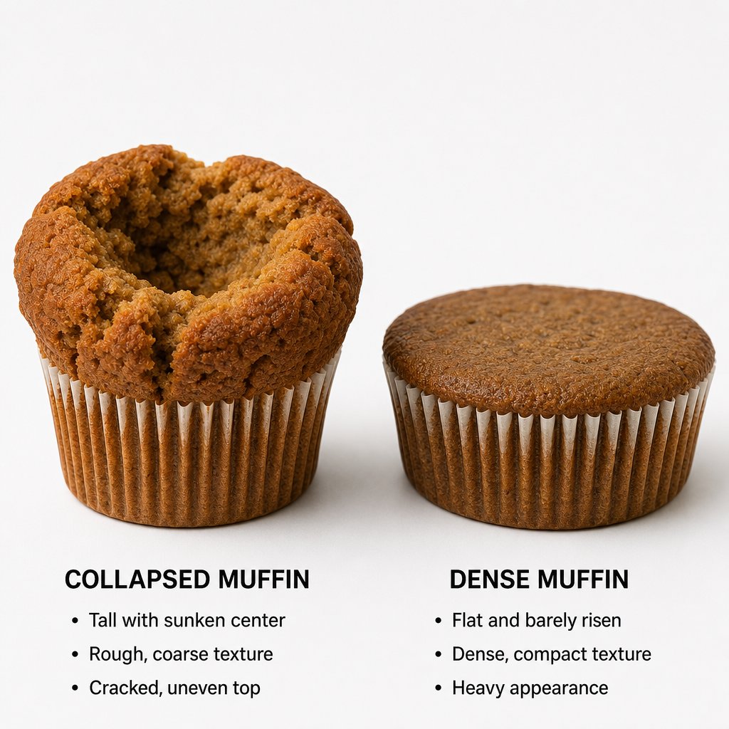 visual signs of too much versus too little baking powder in muffins