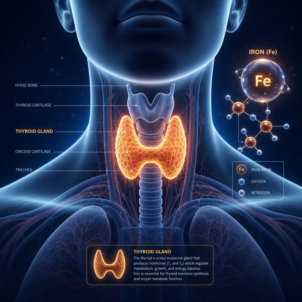 the thyroid gland requires iron dependent enzymes to produce metabolism regulating hormones t3 and t4