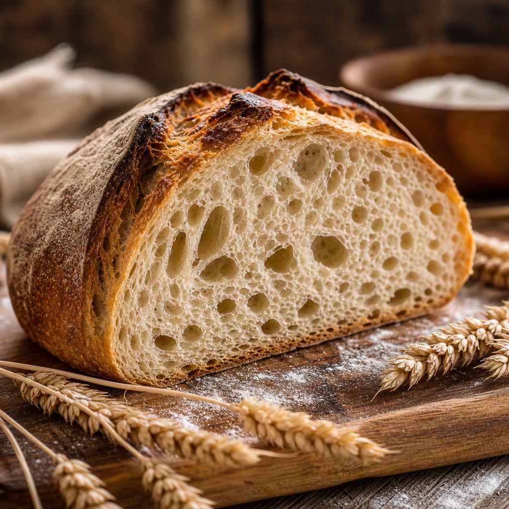 open crumb structure and deep crust browning achieved through proper enzymatic activity in bread dough