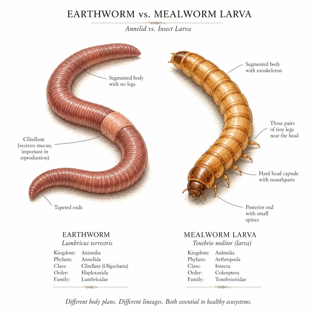 earthworms and mealworms belong to entirely different biological groups despite sharing a name