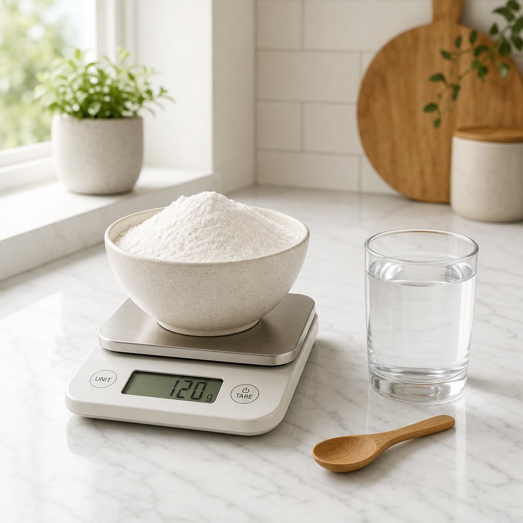 white rice flour measured for nutritional portioning a naturally gluten free staple ingredient