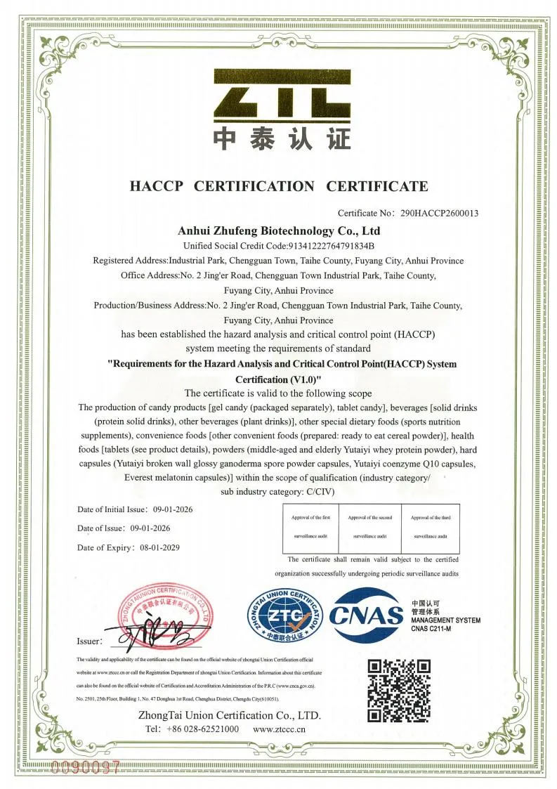 HACCP certification certificate