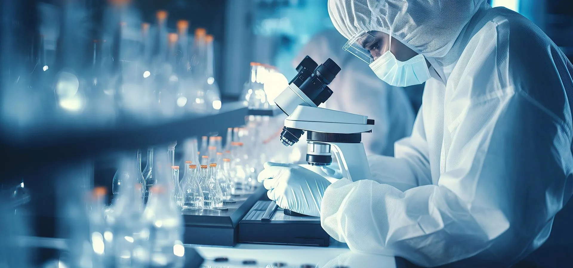 Scientist conducting research using a microscope in a modern laboratory